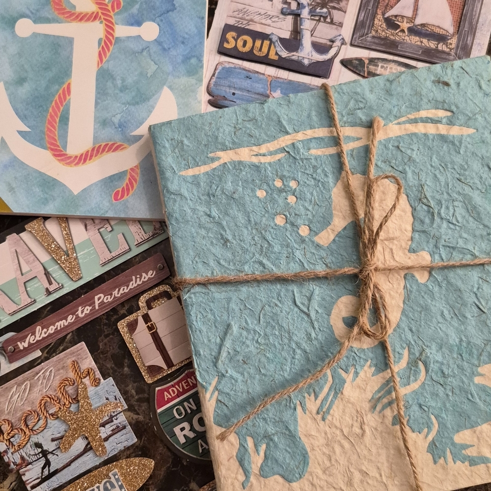 Beach Vacation Journaling Craft Pack, Handmade Thailand Paper Journal + Stickers